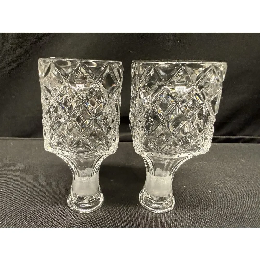 Rare Mini Crystal Clear Glass Cruets & Jam Jar W/ Spoon Set Of 3 Square Vintage